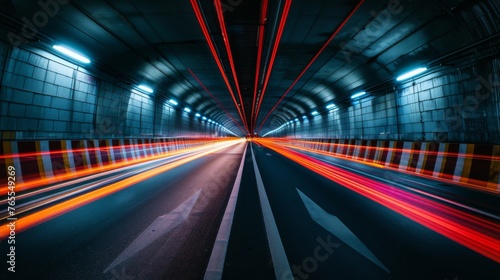 Mesmerizing view of a long tunnel illuminated by bright lights  creating a breathtaking visual effect