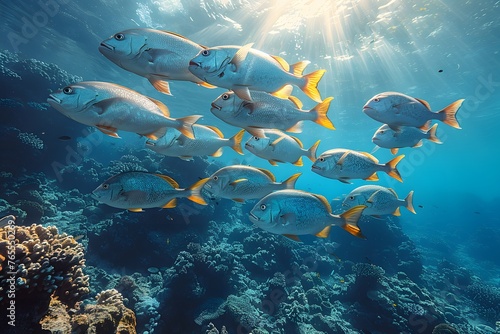 School of Fish Swimming Over a Coral Reef