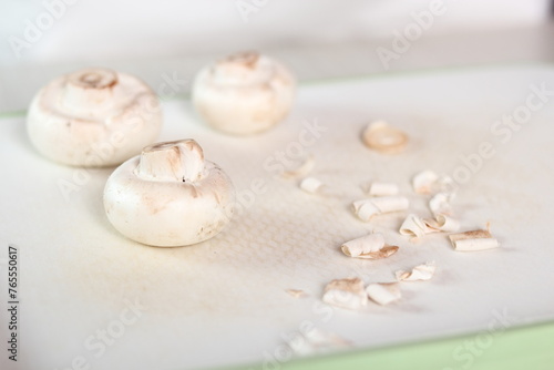 Peeling Mushrooms. Making Chicken, Cheese and Leek Parcel Series.