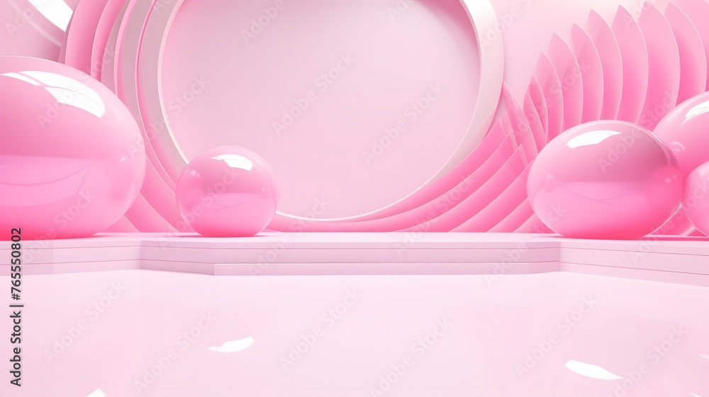 3d rendering of white and pink abstract geometric background. Scene for advertising, technology, showcase, banner, game, sport, cosmetic, business, metaverse. Sci-Fi Illustration. Product display