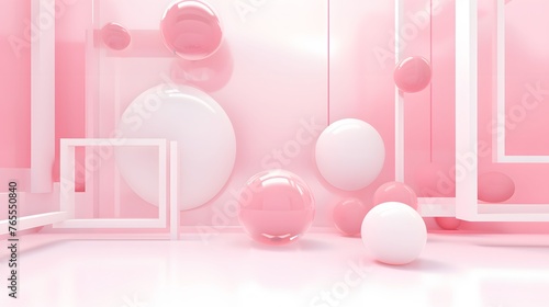 3d rendering of white and pink abstract geometric background. Scene for advertising, technology, showcase, banner, game, sport, cosmetic, business, metaverse. Sci-Fi Illustration. Product display © Gary