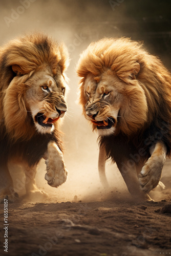 lion's duel, macrography, family, Hyper realistic, detail quality, photography сreated with Generative Ai © Andrii Yablonskyi