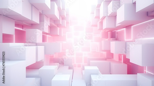 Fototapeta Naklejka Na Ścianę i Meble -  3d rendering of white and pink abstract geometric background. Scene for advertising, technology, showcase, banner, game, sport, cosmetic, business, metaverse. Sci-Fi Illustration. Product display