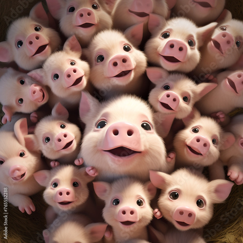 Wallpaper Mural cute animated pigs, from above сreated with Generative Ai Torontodigital.ca
