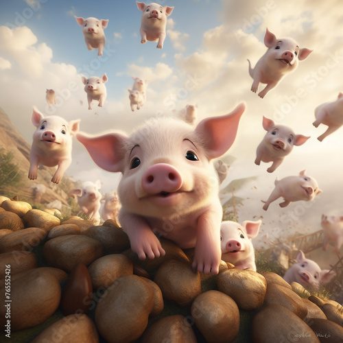 cute animated pigs  from above   reated with Generative Ai