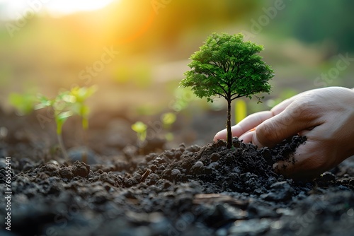 Person Holding Small Tree in Dirt