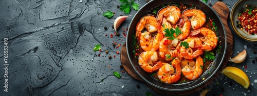 Sizzling Shrimp on Grey Background photo
