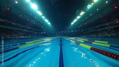 Olympic Swimming Pool Underwater View with Starting Line