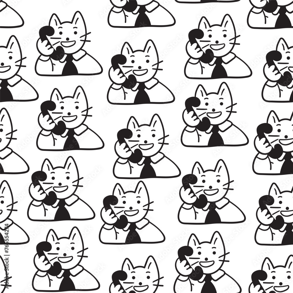 seamless pattern with cat character in vector. on business topic in doodle style. Template for wallpaper background wrapping postcard print seamless pattern with cat character in vector. on business topic in doodle style. Template for wallpaper background wrapping postcard print