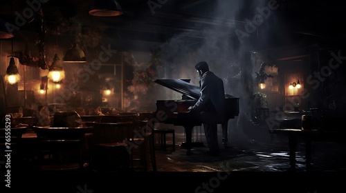 Inside a dimly lit smoky jazz club, the pianist's fingers dance across the keys, painting melodies in the air.





 photo