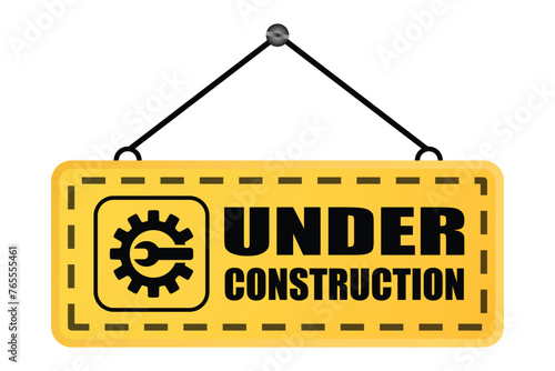 under construction sign. warning banner for website, road, construction site. vector illustration on transparent background.
