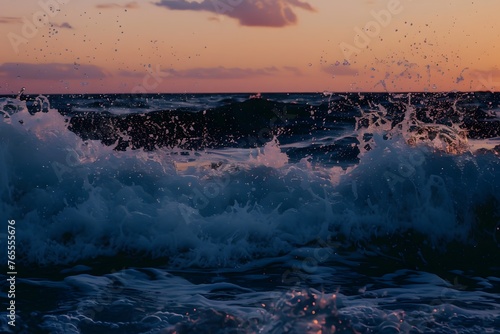 Spectacular Wave Symphony: HD Wallpaper Displaying the Dynamic Beauty of a Beach at Sunset
