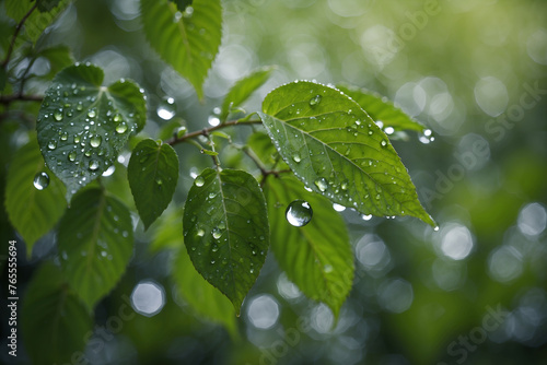 梅雨　雨降り　葉っぱ