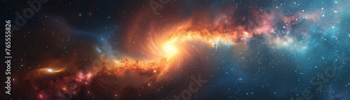 Create a visually striking composition featuring a spacecraft in the vast expanse of space, with stars and galaxies swirling around in a mesmerizing tilt Utilize vibrant colors and intricate details t