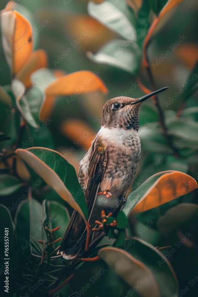 Naklejka premium A beautiful hummingbird sitting on a tree branch. Perfect for nature and wildlife concepts