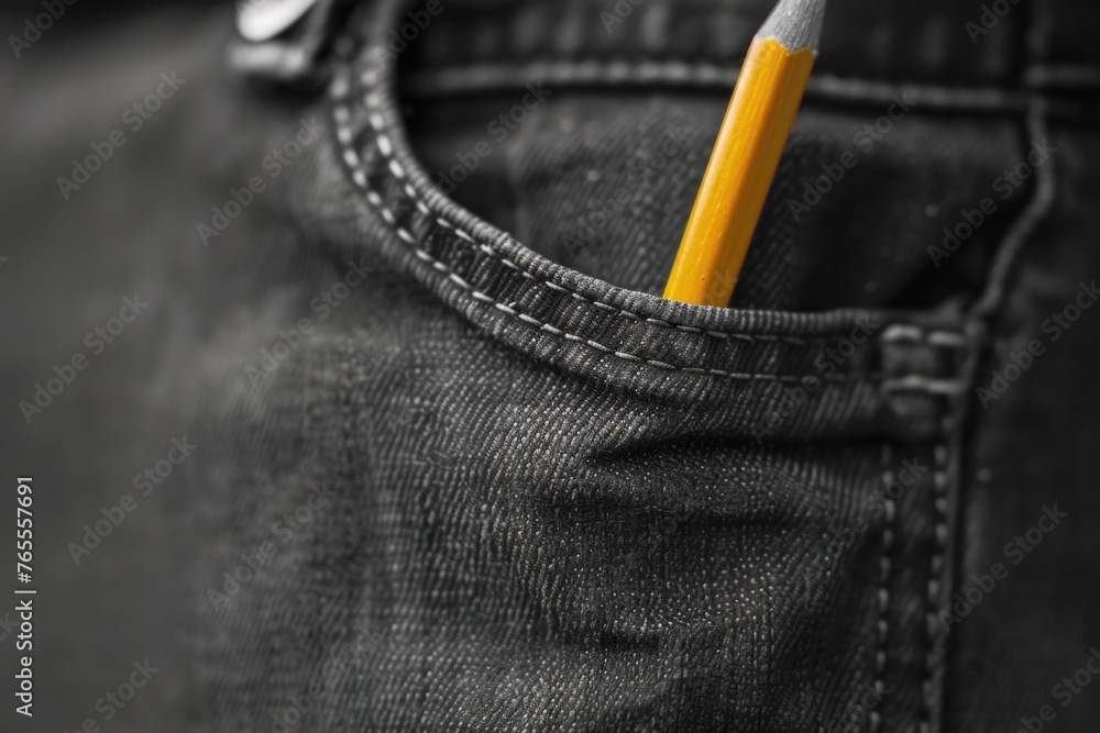 Pair of jeans with pencil sticking out of back pocket. Suitable for educational and casual concepts