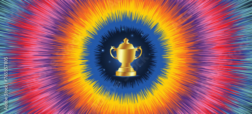 Championship winner golden trophy with colorful background.