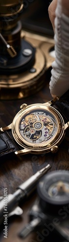 Showcase the elegance and sophistication of a mechanical watch by emphasizing the craftsmanship and intricate details visible from the rear, inviting viewers to appreciate the artistry behind the desi