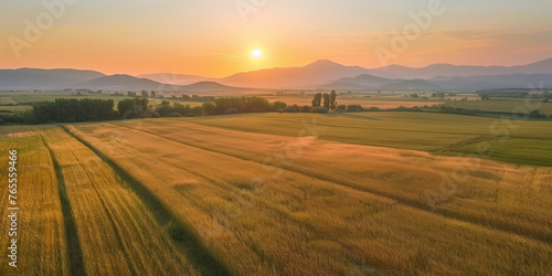 sunrise land view drone shooting