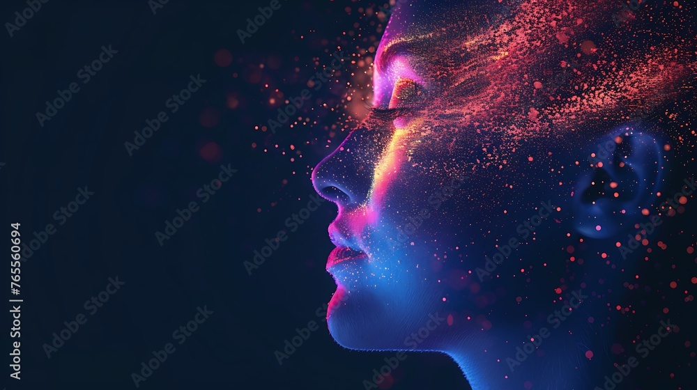 Gradient and glowing particle face. Generative Ai Gradient and glowing particle face. Generative Ai