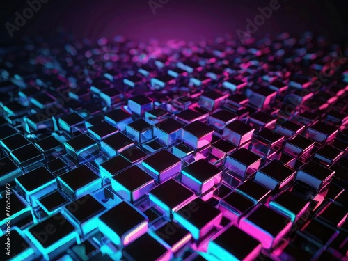 abstract black metallic faceted background  pink glowing neon light  square tiles  modern geometric texture  cyber network concept 