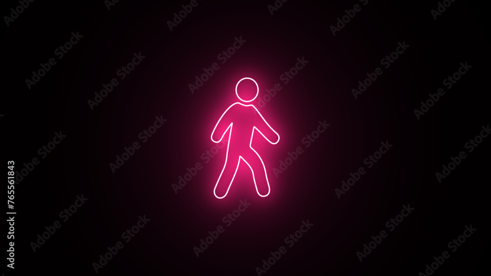 Neon line glowing pedestrian sign. Walking neon icon. Editable line icon of stick man or stick figure in walking pose in dynamic outline graphic design style. Neon line glowing pedestrian sign. Walking neon icon. Editable line icon of stick man or stick figure in walking pose in dynamic outline graphic design style.