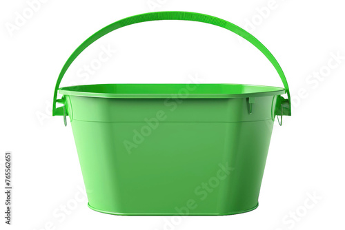 Single green beach bucket, cast shadow, placed center, high resolution, isolated against pristine white backdrop, studio lighting, high contrast, ultra realistic