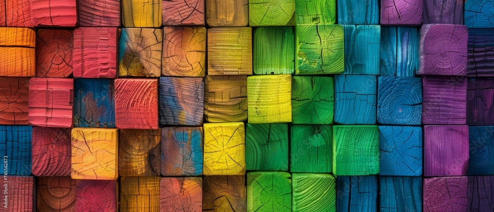 Colorful wooden background with wood blocks in rainbow colors, wooden wall texture. Wood art background with copy space for your text or artwork Colorful wooden background with wood blocks in rainbow colors, wooden wall texture. Wood art background with copy space for your text or artwork