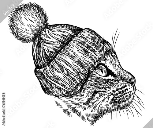 Wallpaper Mural Vintage engraving isolated cat glasses dressed fashion set illustration kitty ink sketch. Pet background kitten silhouette whisker sunglasses hipster hat art. Black and white hand drawn vector image Torontodigital.ca