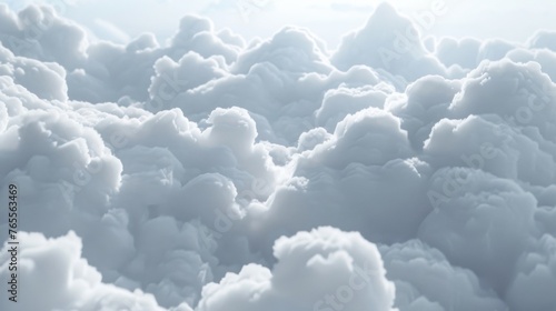3D closeup shot of white clouds, fluffy texture and realistic appearance on a white background