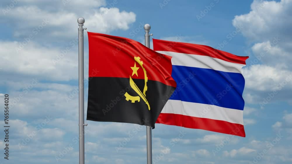 Kingdom of Thailand and Angola two flags waving together, looped video, two country cooperation concept Kingdom of Thailand and Angola two flags waving together, looped video, two country cooperation concept