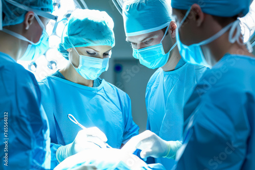 The team of doctors performing a surgical operation