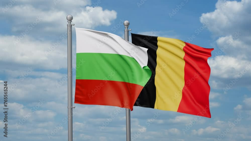 Belgium and Bulgaria two flags waving together, looped video, two country relations concept Belgium and Bulgaria two flags waving together, looped video, two country relations concept