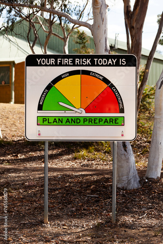 New fire danger rating sign indicating moderate fire risk in bushland