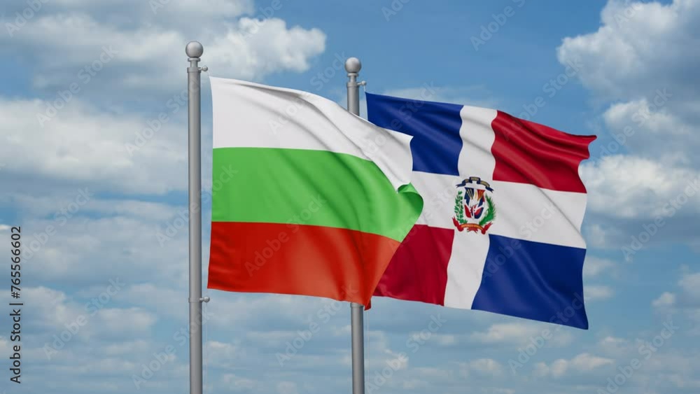 Dominican Republic and Bulgaria two flags waving together, looped video, two country relations concept Dominican Republic and Bulgaria two flags waving together, looped video, two country relations concept