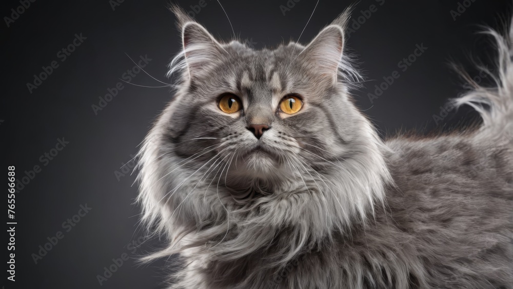  Intense gaze of long-haired cat in close-up photo