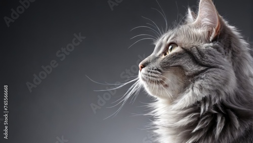  A close-up of a cat's face with its eyes closed, blowing hair in the wind