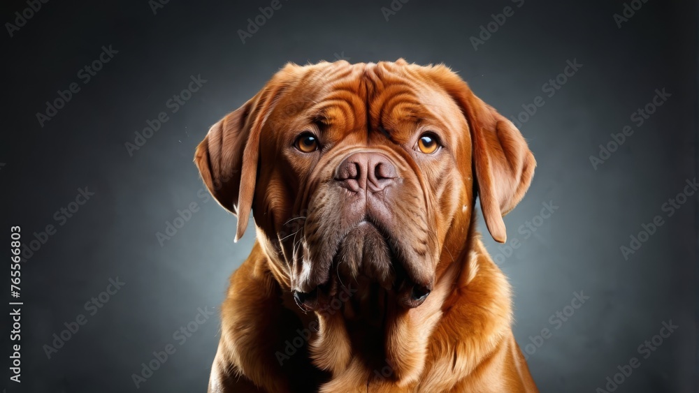 Intense dog face in dark background, captured close up Intense dog face in dark background, captured close up