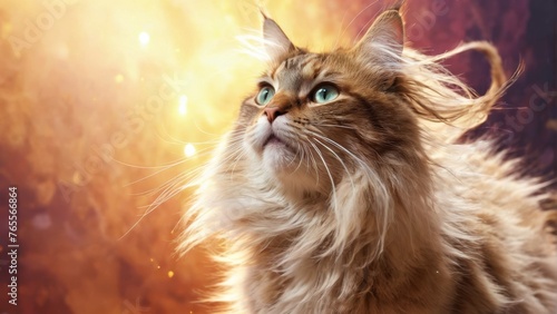  A stunning feline gazing upward, illuminated by radiant sunlight © Viktor