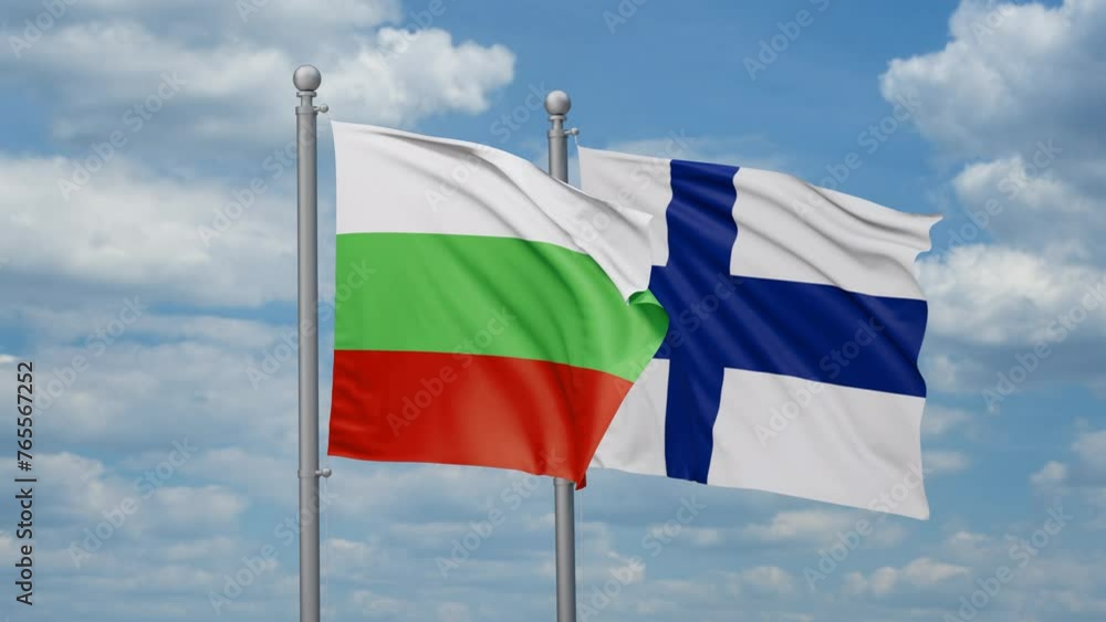 Finland and Bulgaria two flags waving together, looped video, two country relations concept Finland and Bulgaria two flags waving together, looped video, two country relations concept