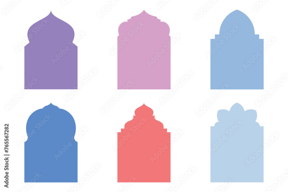 Islamic Mosque Arch Prayer Mat Design Glyph Line- SET - 6 Islamic Mosque Arch Prayer Mat Design Glyph Line- SET - 6