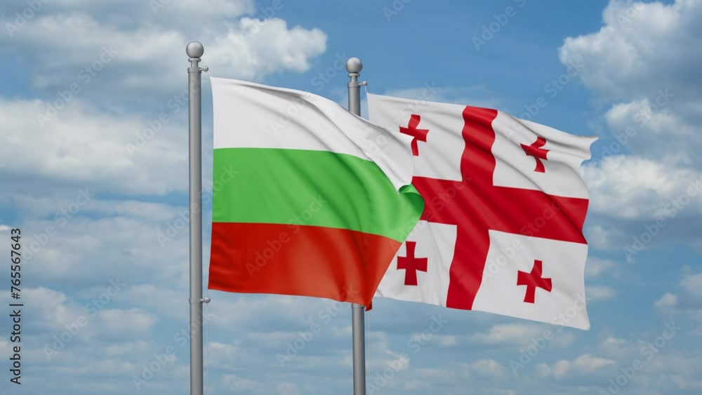 Georgia and Bulgaria two flags waving together, looped video, two country relations concept Georgia and Bulgaria two flags waving together, looped video, two country relations concept