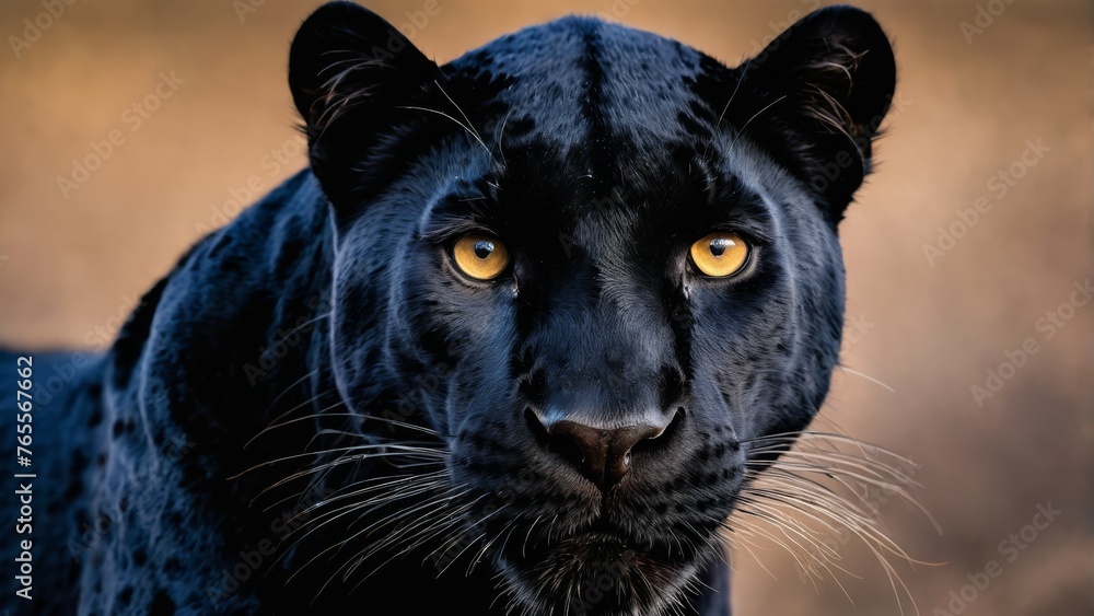  Black Panther Close-Up with Yellow Eyes and Black Fur Coat