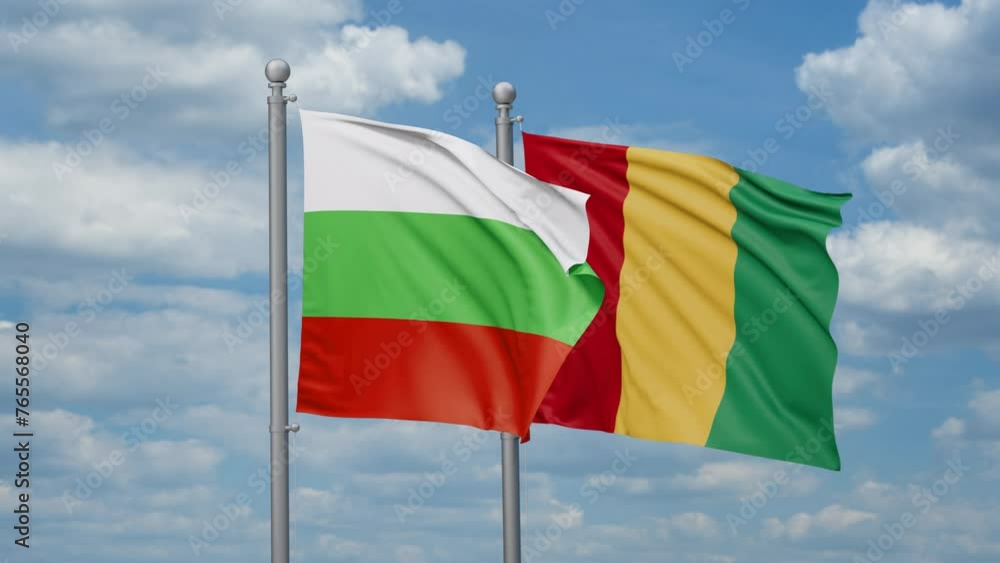 Republic of Guinea and Bulgaria two flags waving together, looped video, two country relations concept Republic of Guinea and Bulgaria two flags waving together, looped video, two country relations concept