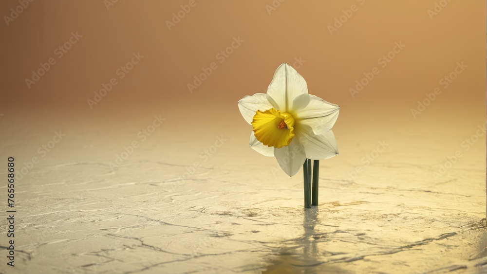  Yellow Daffodil in Water on Brown Background - optimized for search engines - obrazy, fototapety, plakaty 