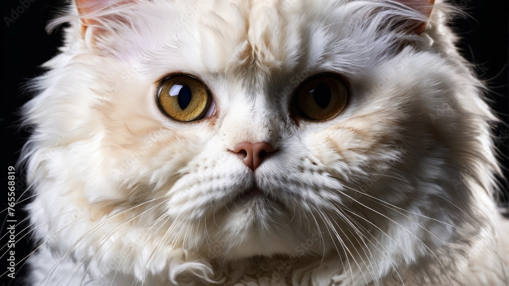 White cat with yellow eyes and whiskers close-up White cat with yellow eyes and whiskers close-up