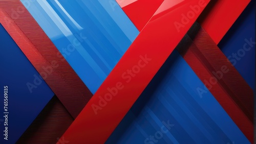 Red and blue stripes intersecting at a sharp angle against a glossy abstract background, minimalistic design, full of geometric precision, textured, ultra clear, ultra fine, impressionist style