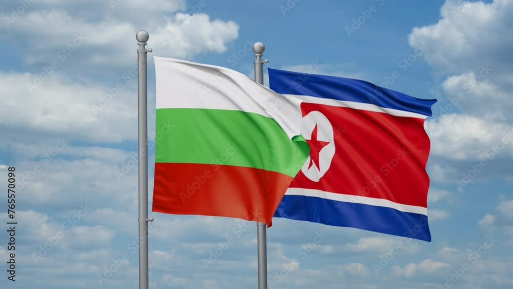 North Korea and Bulgaria two flags waving together, looped video North Korea and Bulgaria two flags waving together, looped video