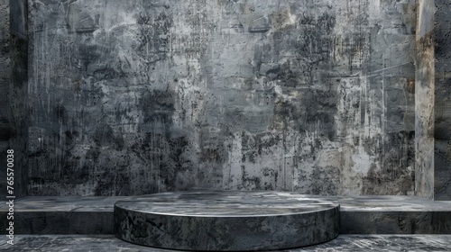 Concrete Display Stage in Grunge Textured Corner 