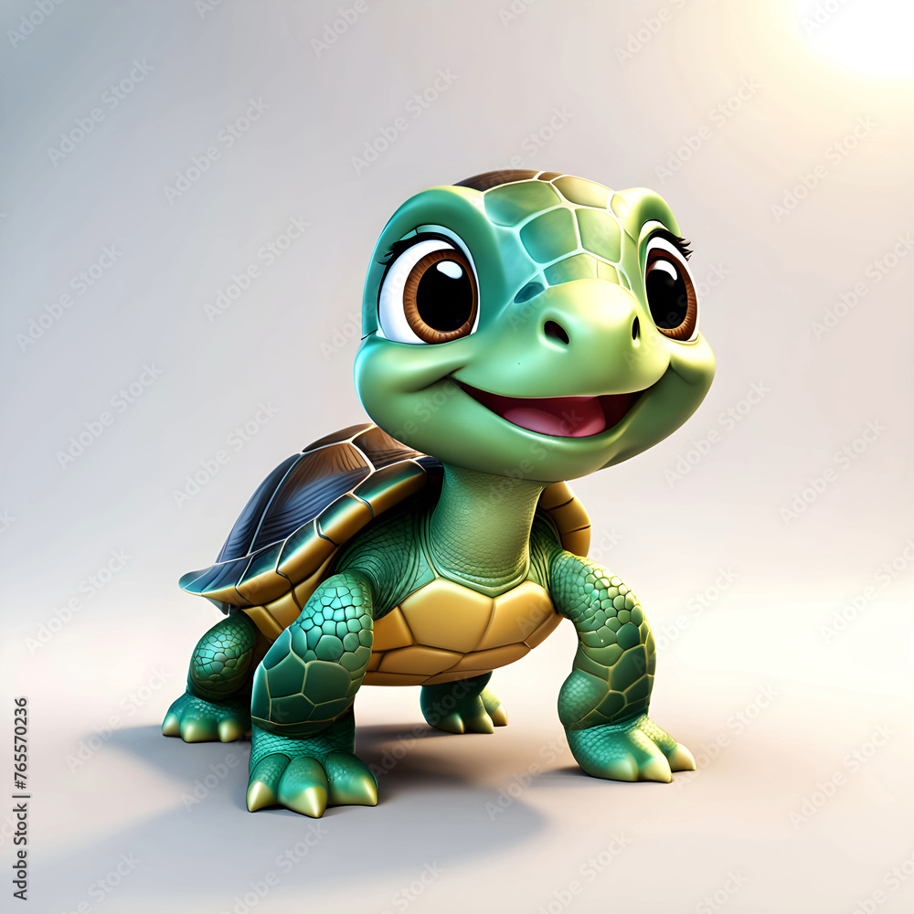 Fototapeta premium cartoon tortoise with a smile, white background